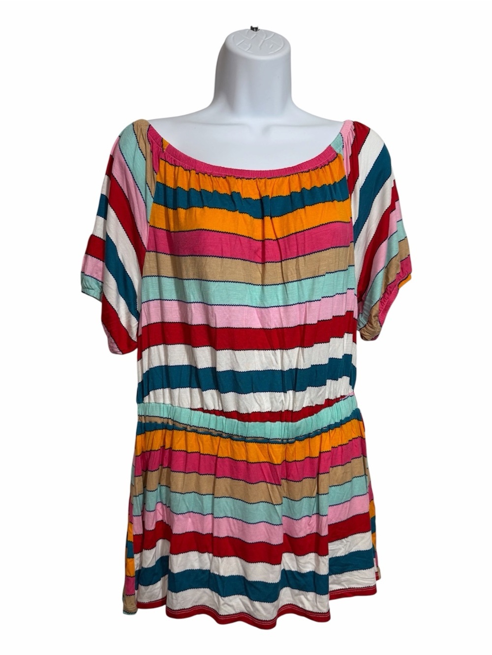 Vibrant Striped Short Sleeve Tunic Lane Bryant Plus Size 14/16 Flowy Loose Art